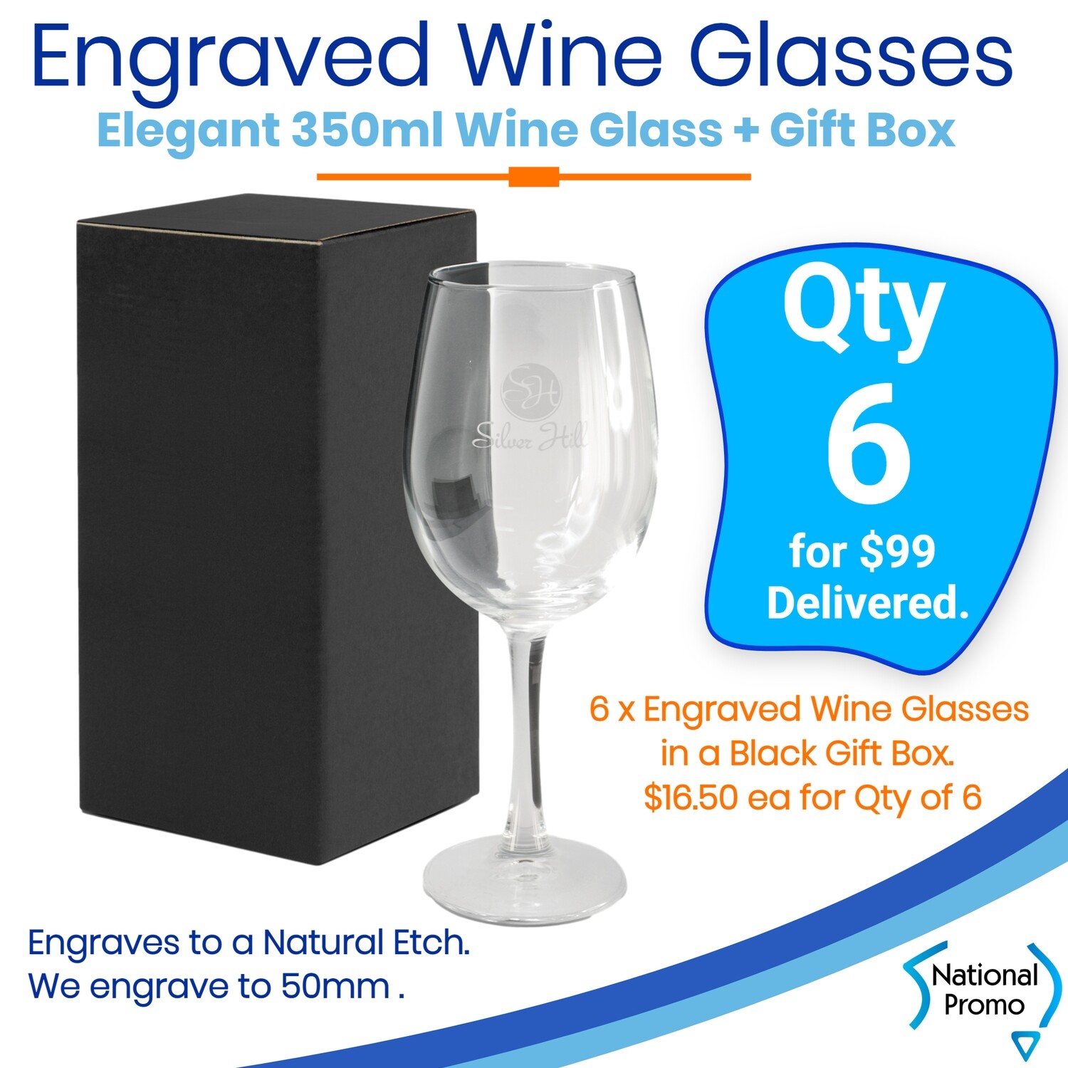 6x Wine Glasses with gift box