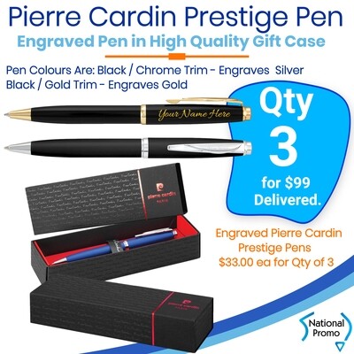 3 x PERSONALISED &#39;PIERRE CARDIN&#39; PRESTIGE PEN SET