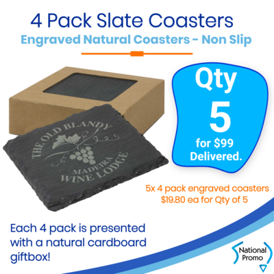5 x Engraved Coaster 4 pack SLATE COASTERS