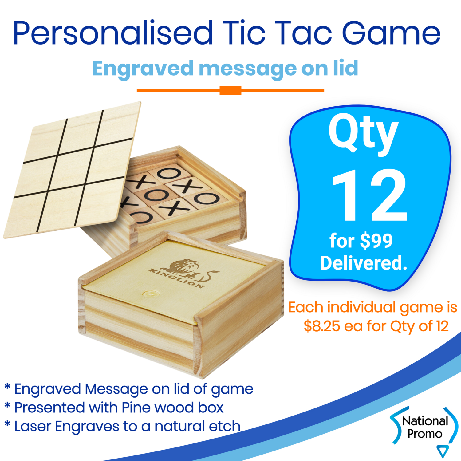 12x Engraved TIC TAC TOE game