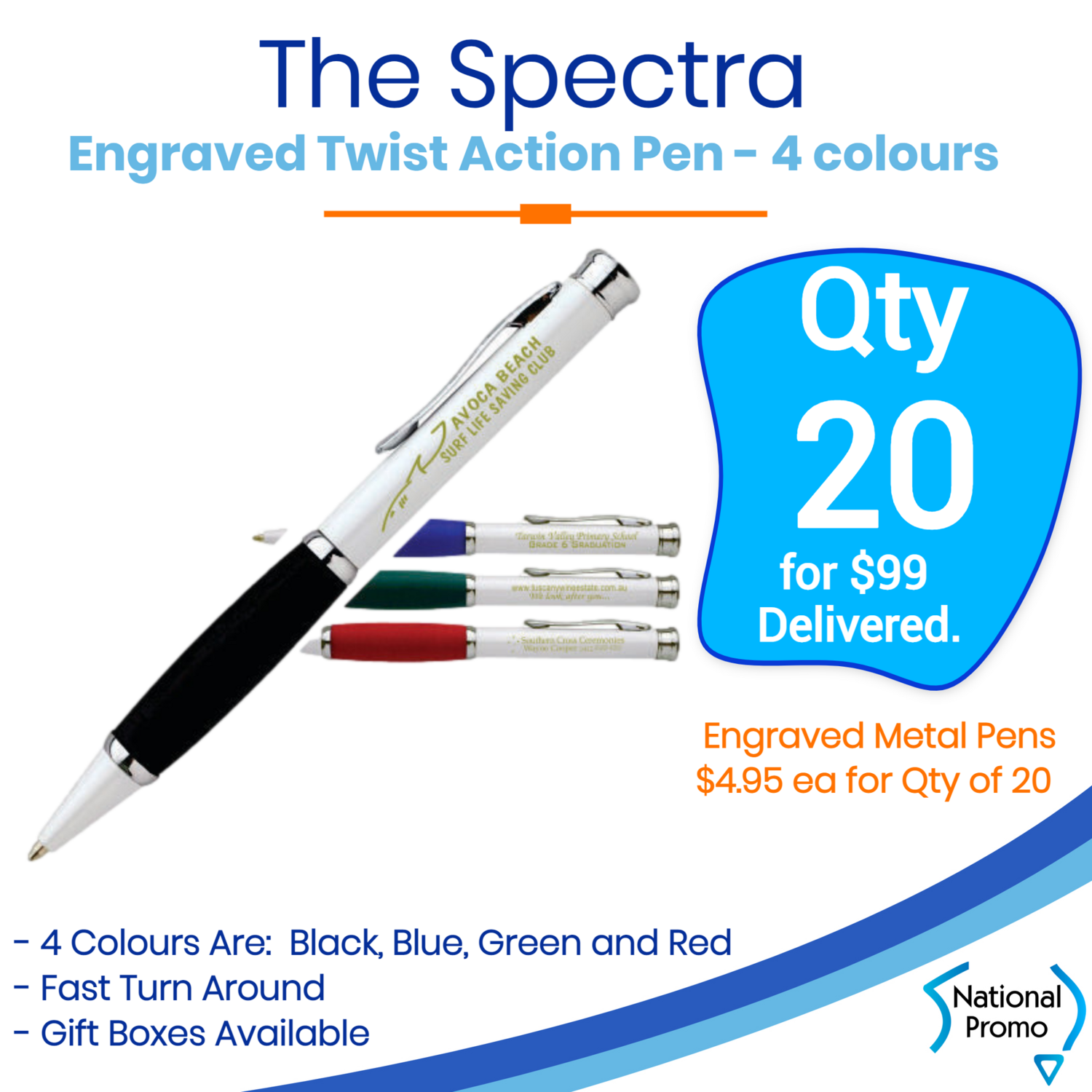 20 x THE SPECTRA Engraved Metal Pen