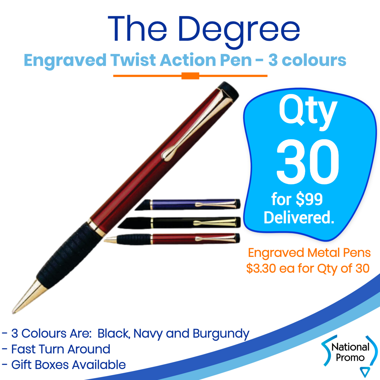 30 x THE DEGREE Engraved Metal Pen