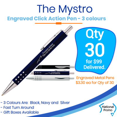30 x MYSTRO Engraved Metal Pen