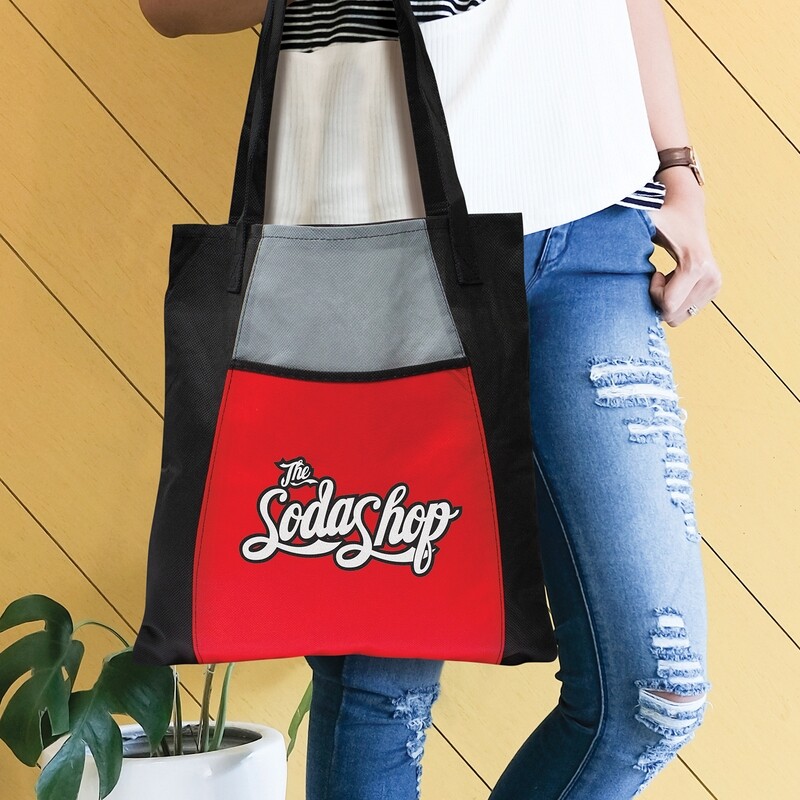 LUXURY LOOK TOTE BAG with POCKET &amp; COLOUR PRINT