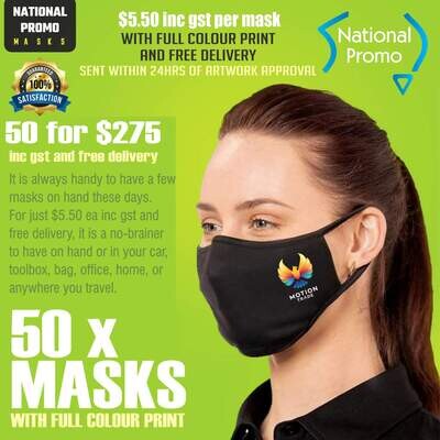50 x 3 LAYER COTTON MASKS with FULL COLOUR PRINT 50 x 3 LAYER COTTON MASKS with FULL COLOUR PRINT