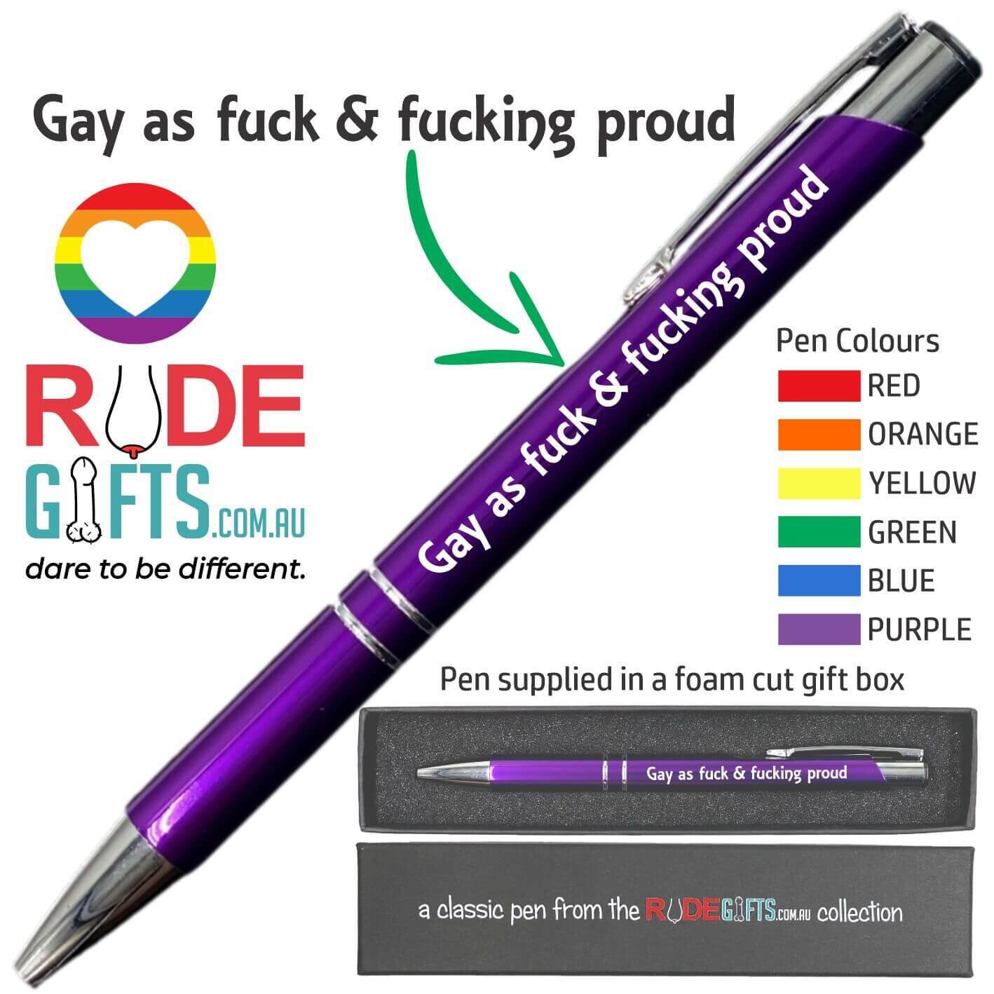 Rude Gifts Pens | Gay as fuck &amp; fucking proud
