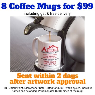 6 x 11oz Coffee Mug Printed in Full Colour for $40 6 x 11oz Coffee Mug Printed in Full Colour for $40