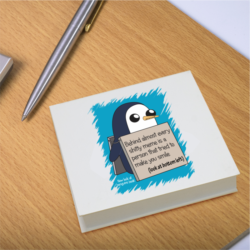 100 Page Sticky Notepad with Hard Cover &gt; Penguin Meme. Must Read It!