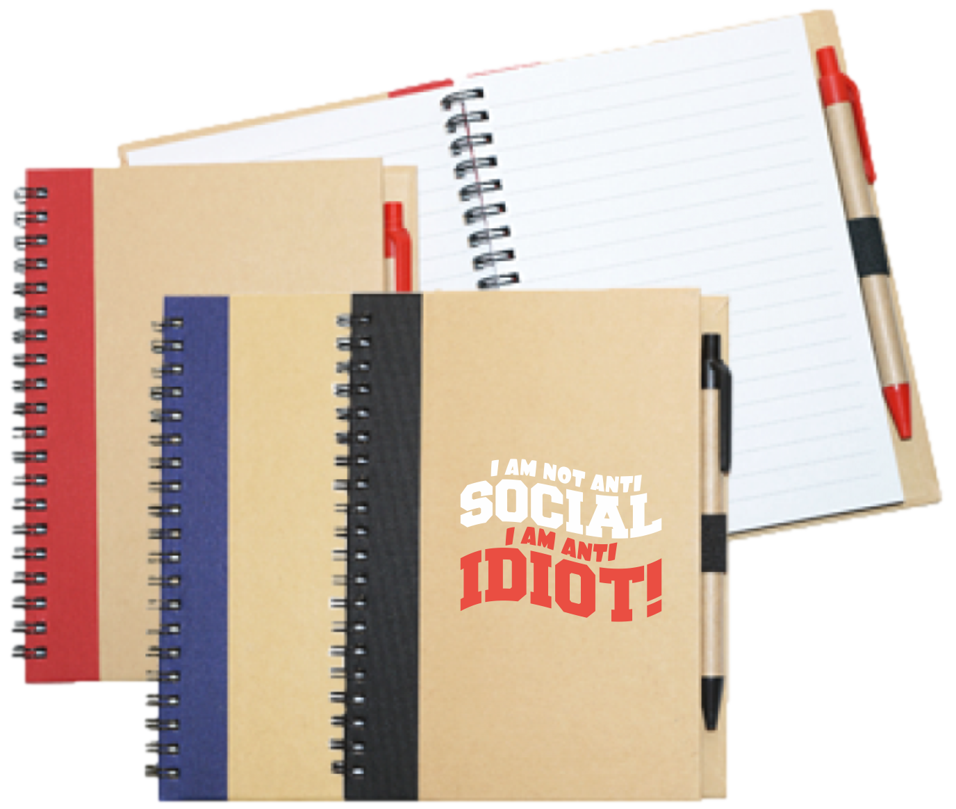Wiro Bound Recycled A5 Notebook &amp; Pen &gt; I&#39;m Anti Idiot