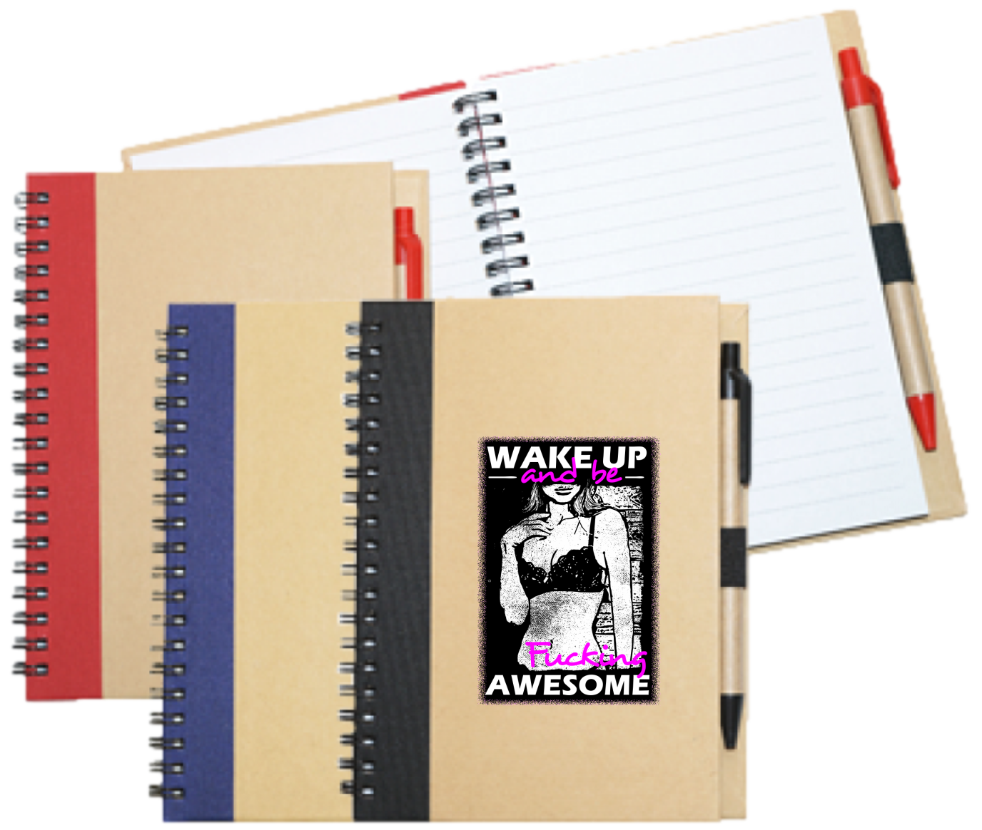 Wiro Bound Recycled A5 Notebook &amp; Pen &gt; Wake Up &amp; Be Awesome