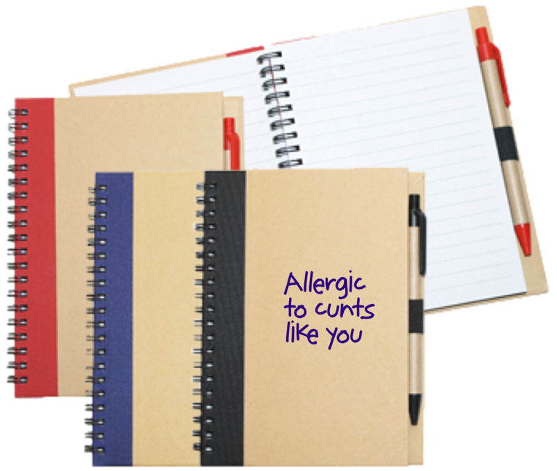 Wiro Bound Recycled A5 Notebook &amp; Pen &gt; Allergic To C*nts Like You