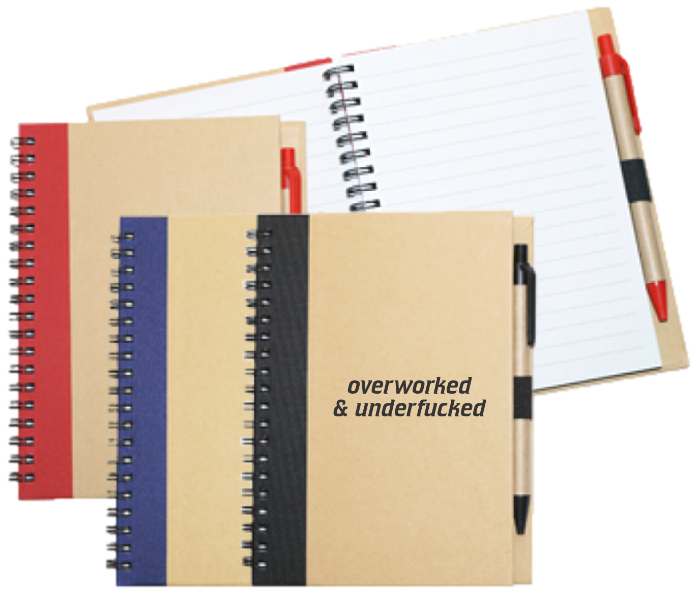 Wiro Bound Recycled A5 Notebook &amp; Pen &gt;Overworked &amp; Underf*cked