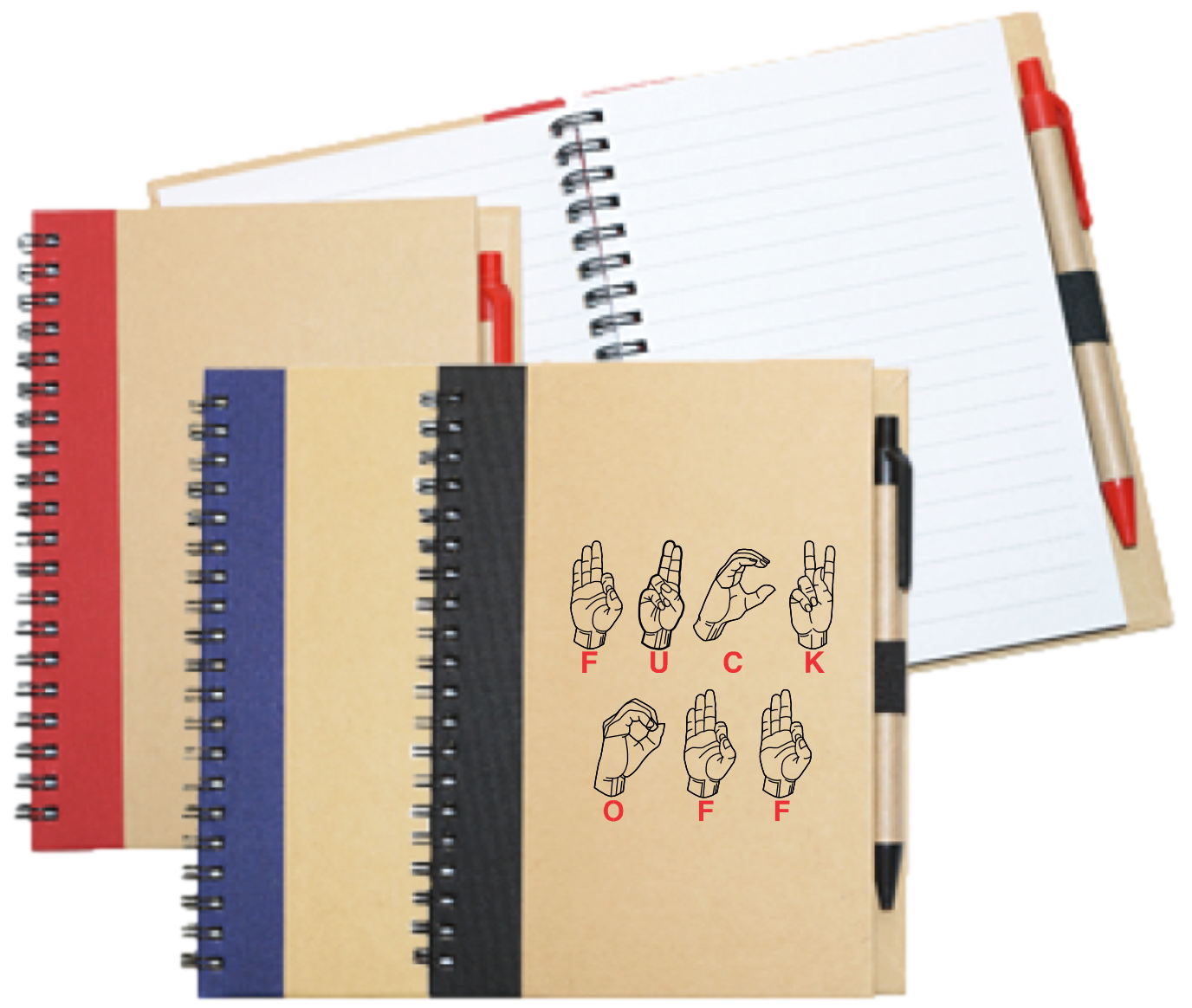 Wiro Bound Recycled A5 Notebook &amp; Pen &gt;Sign Language F*CK OFF