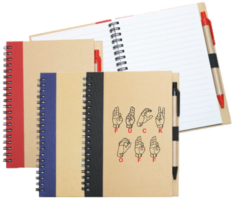 Wiro Bound Recycled A5 Notebook &amp; Pen &gt;Sign Language F*CK OFF