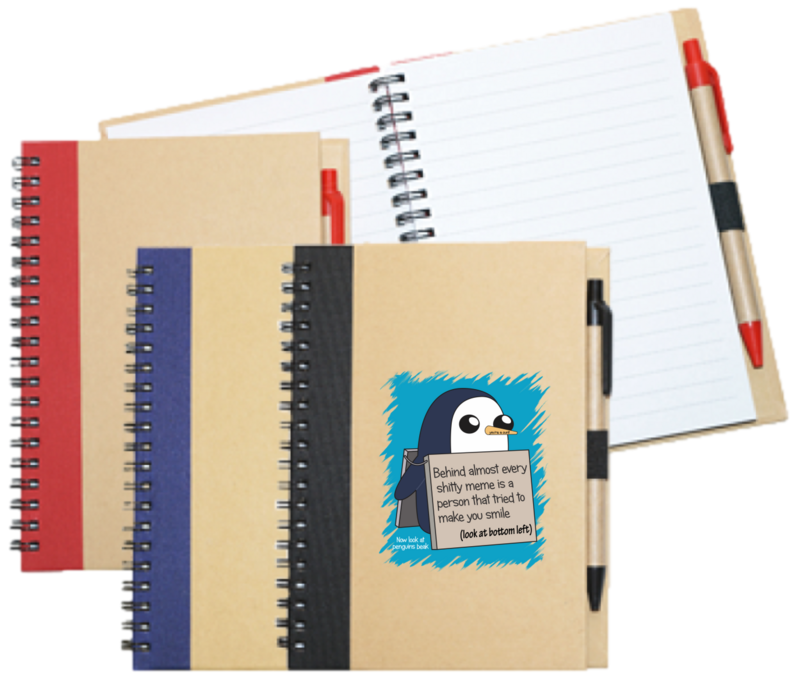 Wiro Bound Recycled A5 Notebook & Pen >Penguin Meme - Must Read It! Wiro Bound Recycled A5 Notebook & Pen >Penguin Meme - Must Read It!