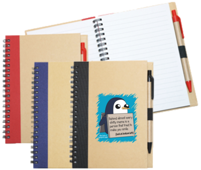 Wiro Bound Recycled A5 Notebook &amp; Pen &gt;Penguin Meme - Must Read It!