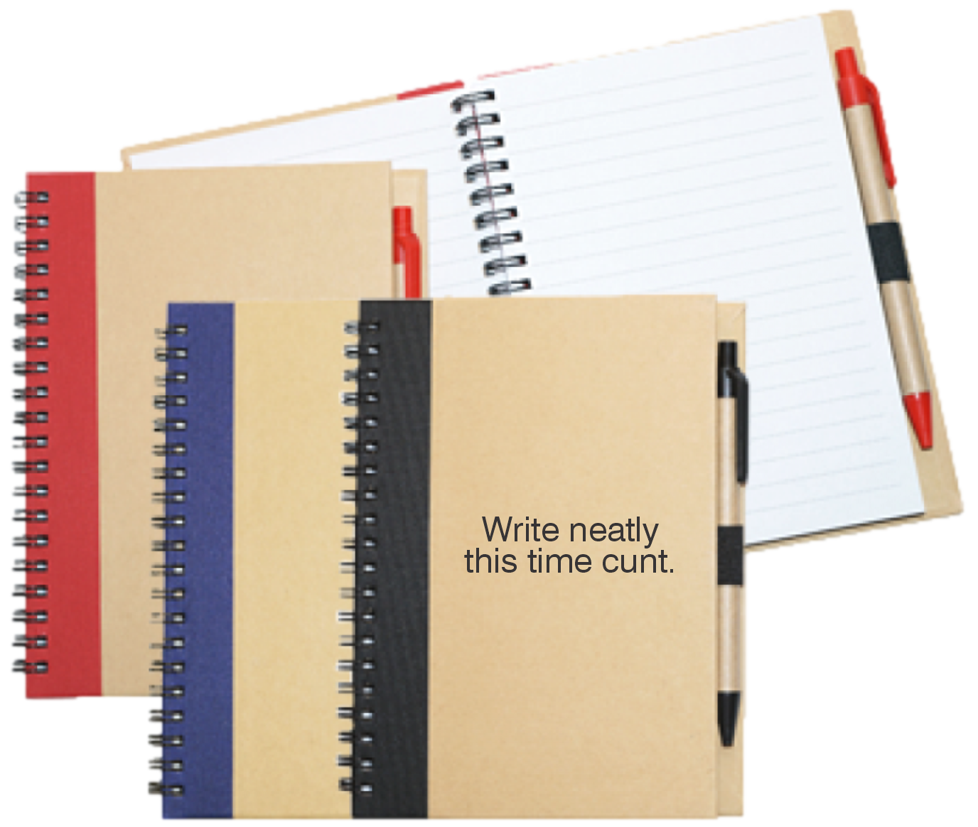 Wiro Bound Recycled A5 Notebook &amp; Pen &gt; Write Neatly This Time C*nt