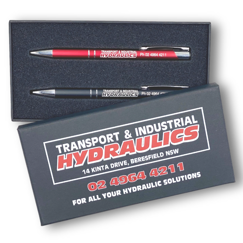 2 Slim Trade Pen Sets In a Foam Cut Gift Box Includes Print on Lid