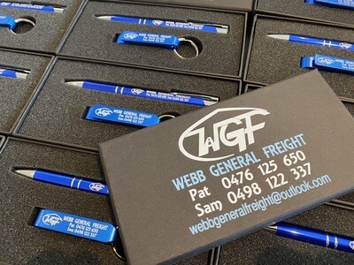 A Slim Trade Pen &amp; Keyring Set In a Foam Cut Gift Box with Lid Print