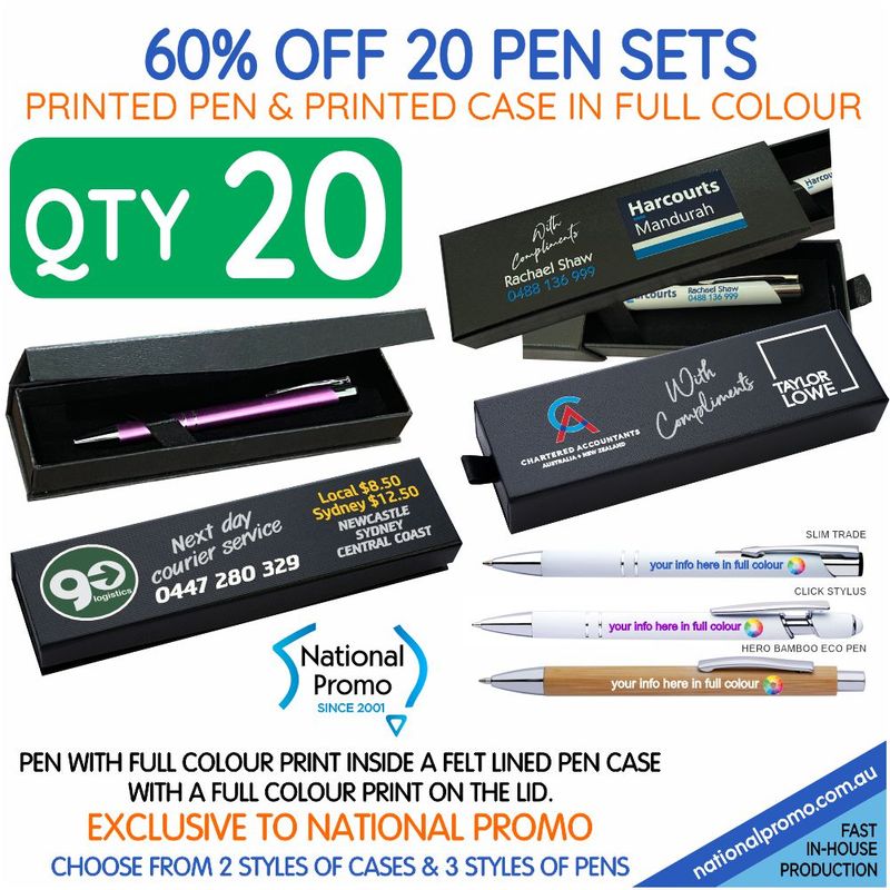 Pen Set &gt; Qty 20  with Full Colour Pen &amp; Case Print