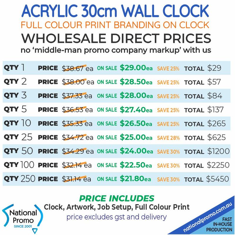 30cm ACRYLIC WALL CLOCK with your logo