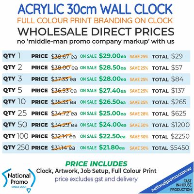 30cm ACRYLIC WALL CLOCK with your logo