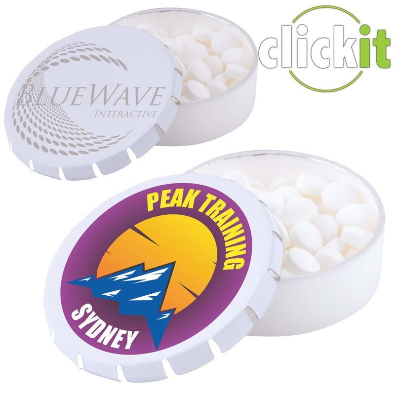 CLICK IT MINT TINS WITH APPROX 60 SUGAR FREE MINTS