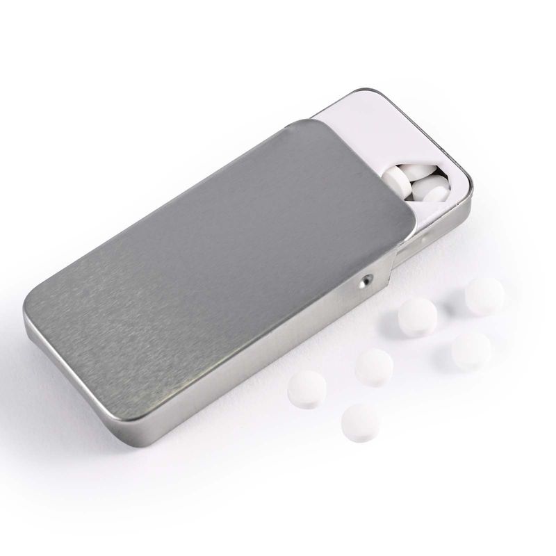 SUGAR FREE BREATH MINTS IN SILVER TIN