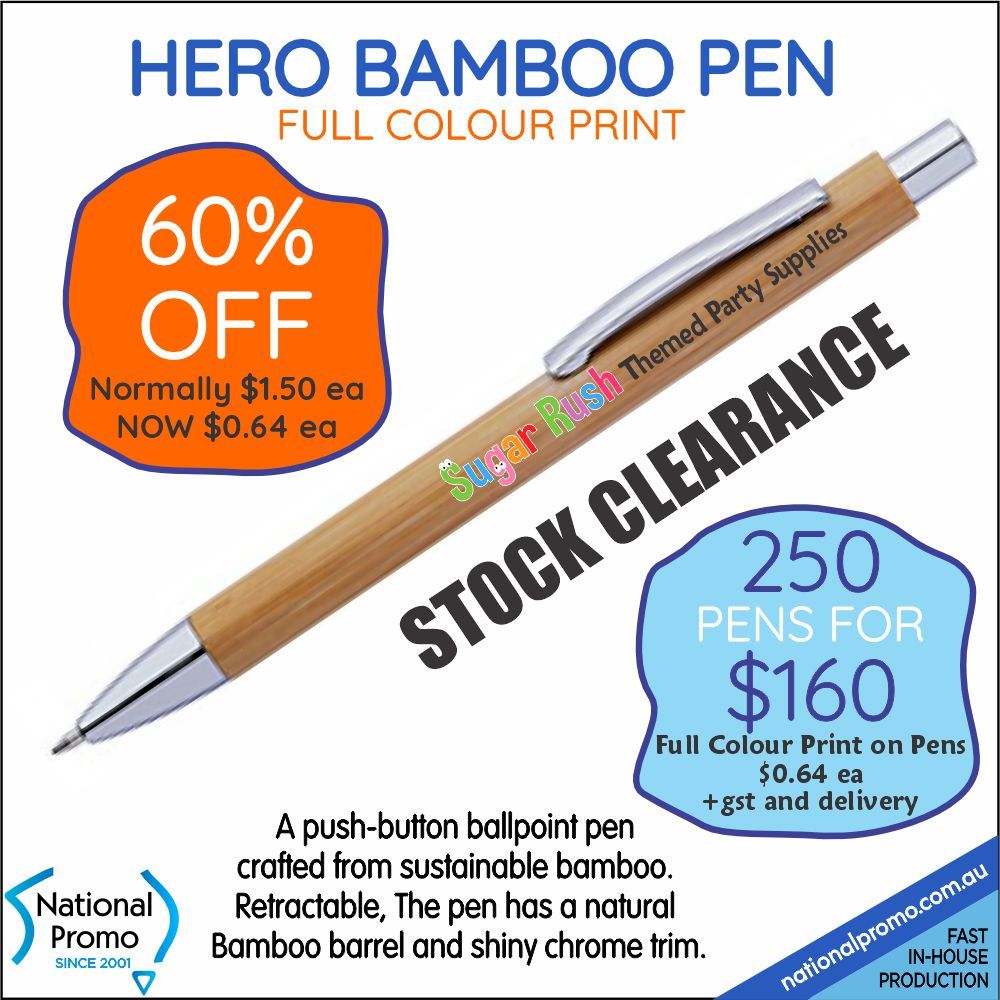 250 x HERO BAMBOO FULL COLOUR PRINT PENS  &lt;CLEARANCE&gt;