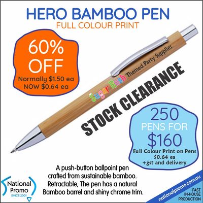 250 x HERO BAMBOO FULL COLOUR PRINT PENS  &lt;CLEARANCE&gt;