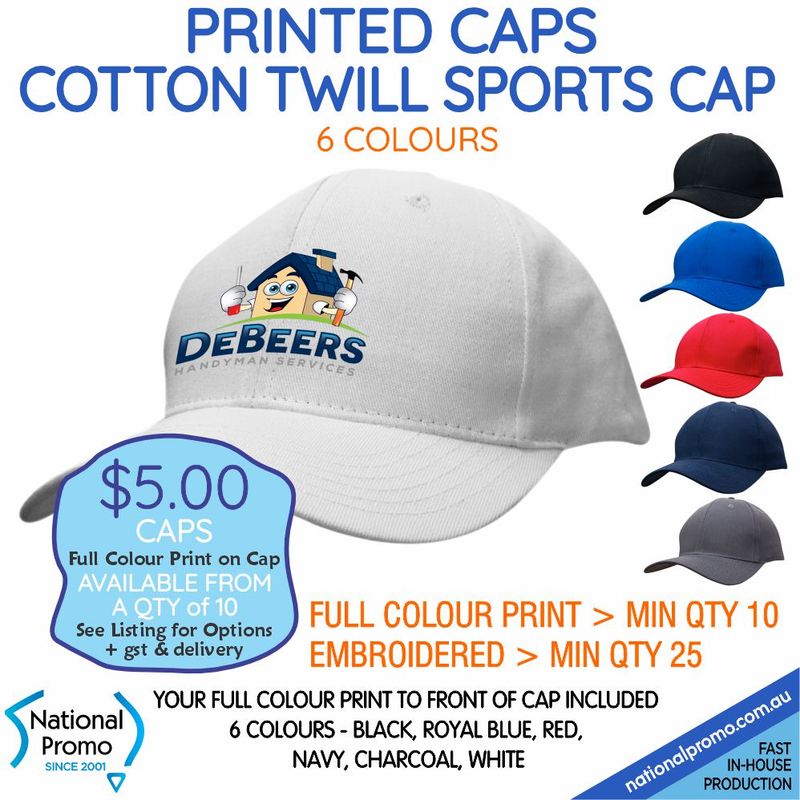 $5 COTTON TWILL SPORTS CAP &gt; 6 Colours  SAVE 40%