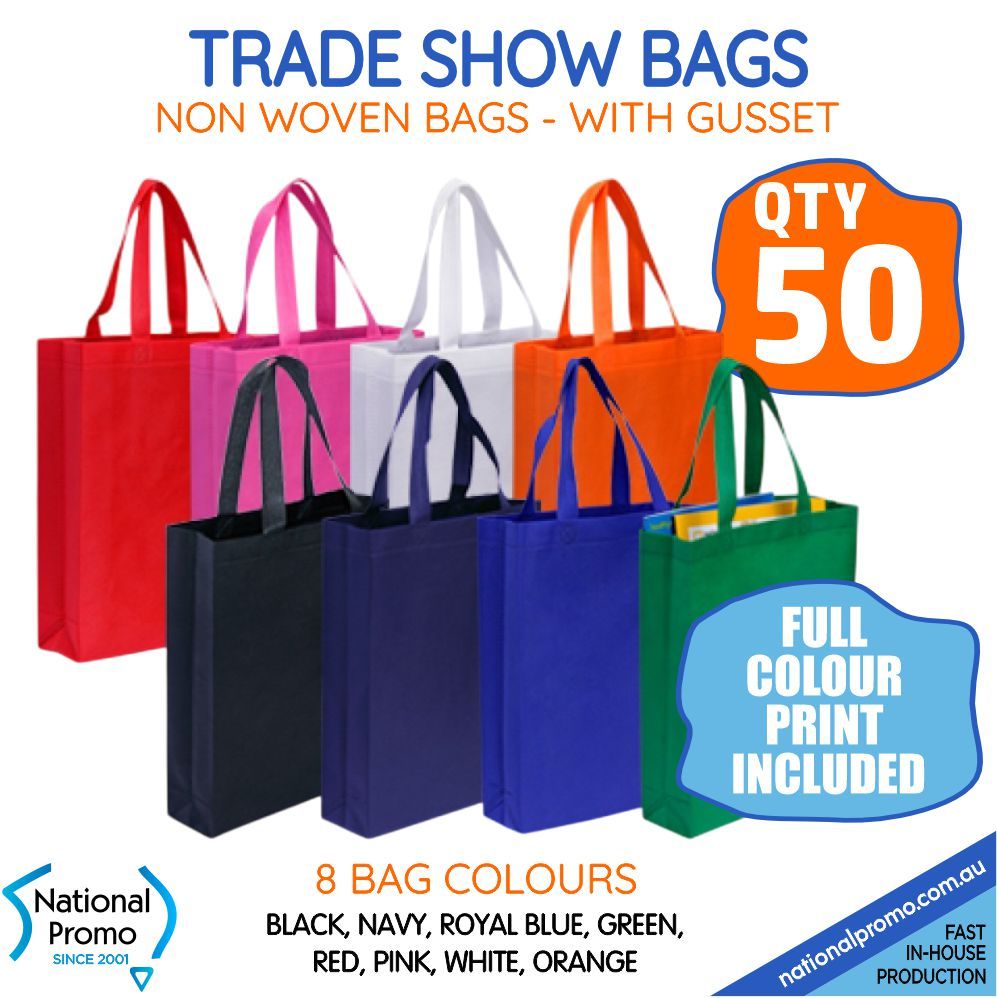 50 x TRADE SHOW BAGS with GUSSET