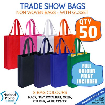 50 x TRADE SHOW BAGS with GUSSET