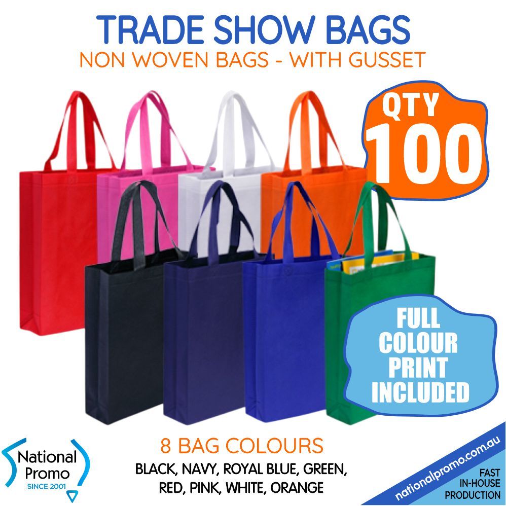 100 x TRADE SHOW BAGS with GUSSET