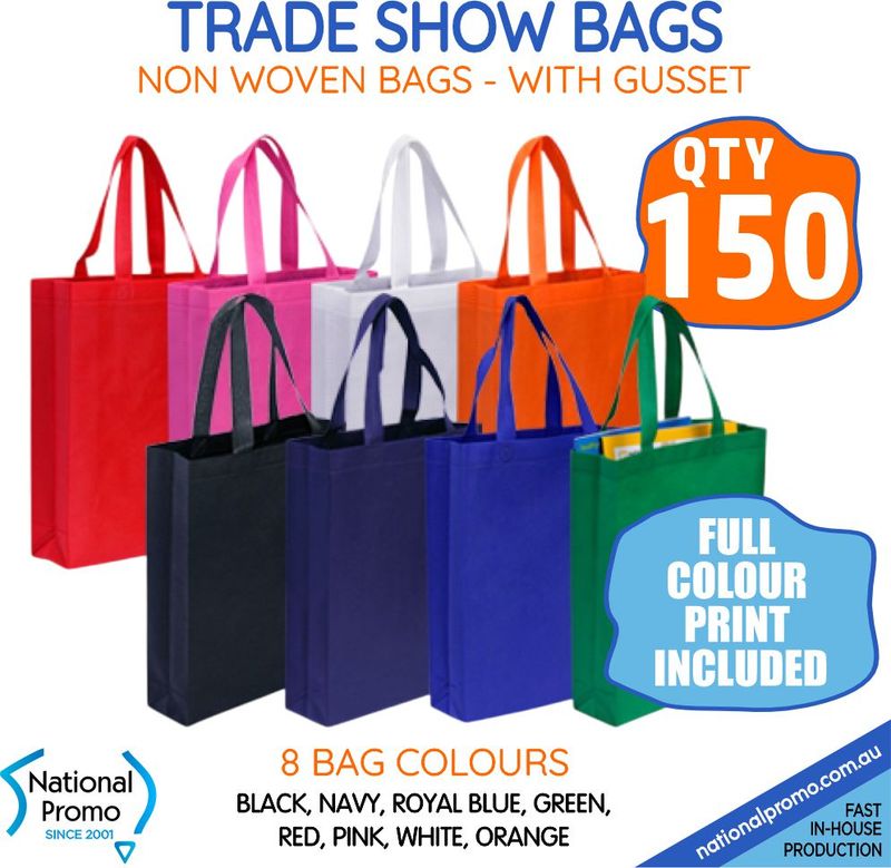 150 x TRADE SHOW BAGS with GUSSET