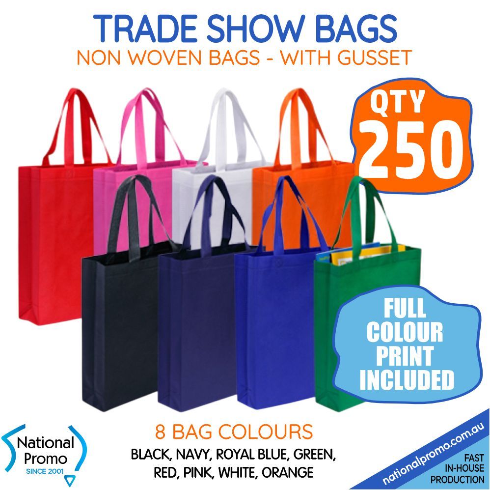 250 x TRADE SHOW BAGS with GUSSET