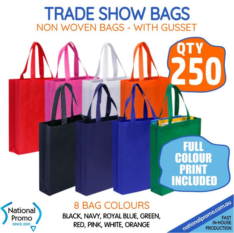 250 x TRADE SHOW BAGS with GUSSET