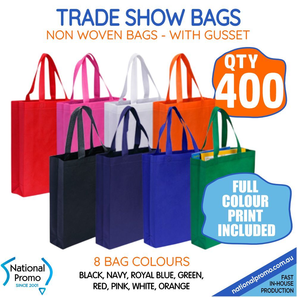 400 x TRADE SHOW BAGS with GUSSET