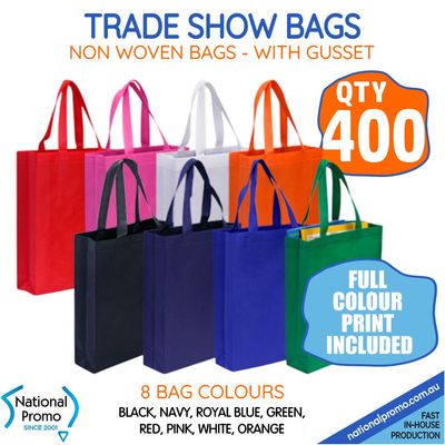 400 x TRADE SHOW BAGS with GUSSET
