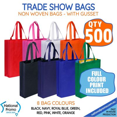 500 x TRADE SHOW BAGS with GUSSET