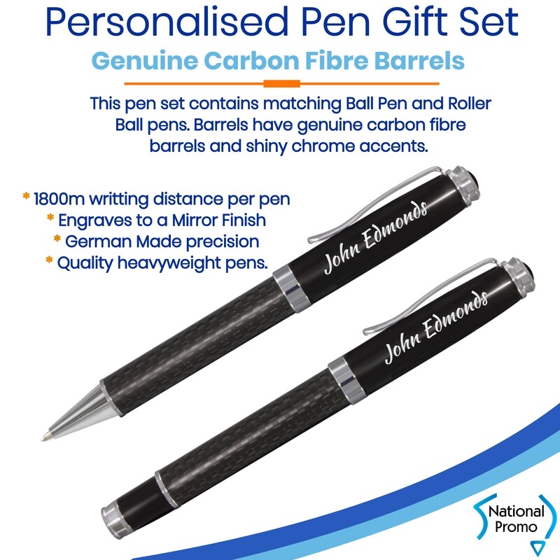 PERSONALISED CARBON FIBRE 2 PEN SETS