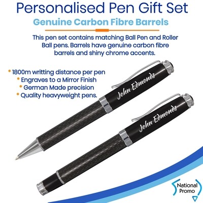 PERSONALISED CARBON FIBRE 2 PEN SETS