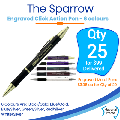 25 x Sparrow Engraved Metal Pen
