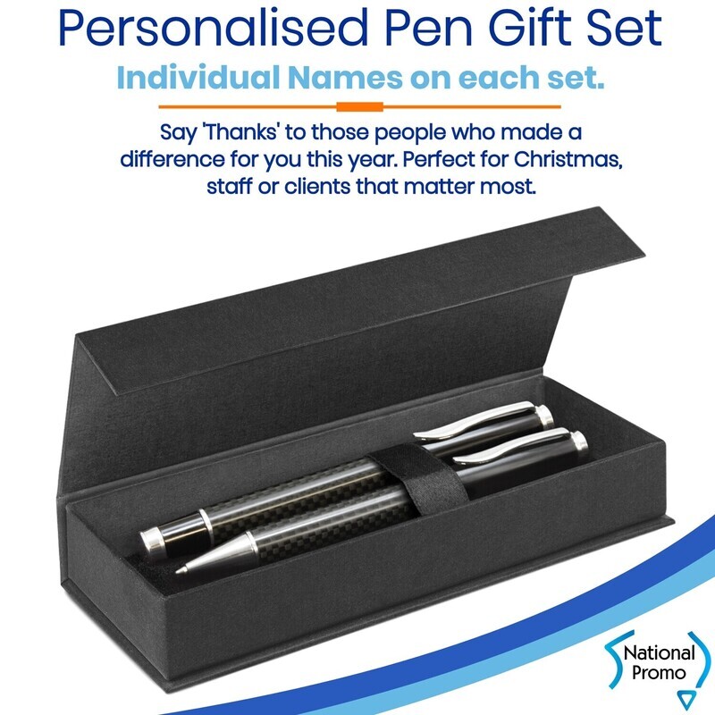3x Personalised Engraved Carbon Fibre 2 Pens Set
