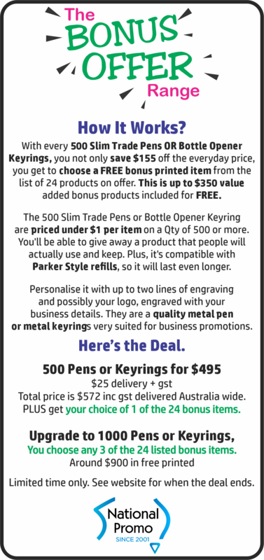 500 Slim Trade Pens with 'Bonus Product Offer'