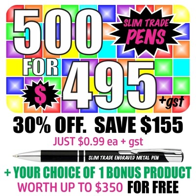 500 Slim Trade Pens with 'Bonus Product Offer' 500 Slim Trade Pens with 'Bonus Product Offer'