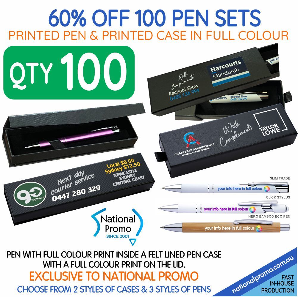 Pen Set > Qty 100 with Full Colour Pen & Case Print Pen Set > Qty 100 with Full Colour Pen & Case Print