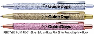 3 BLING GLITTER PENS in Custom Cut Foam Pen Case