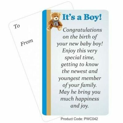 New Baby Boy or Girl Inspirational Pocket Card Wallet size - write on Keepsake