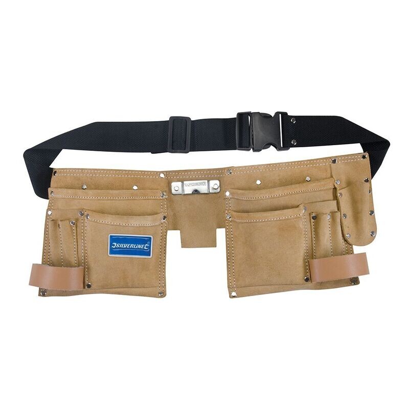 Silverline Double Pouch Tool Belt 11 Pockets Suede